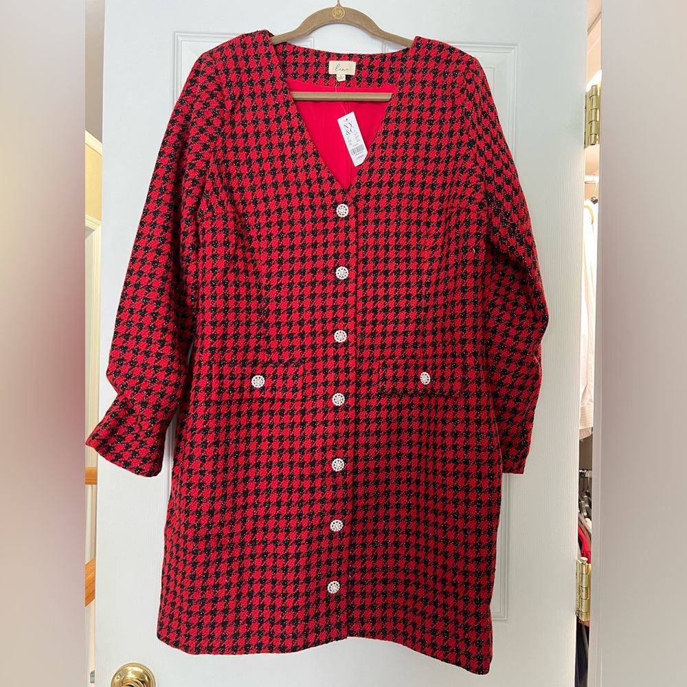 Red knee length lined dress